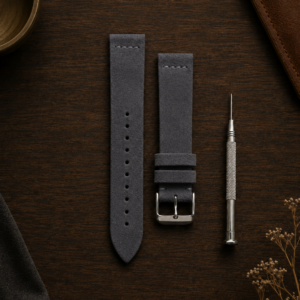 18mm Soft Genuine Leather Suede Watch Strap in Charcoal Grey (NEW)
