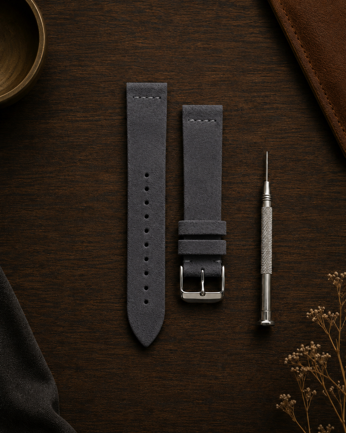 18mm Soft Genuine Leather Suede Watch Strap in Charcoal Grey (NEW)