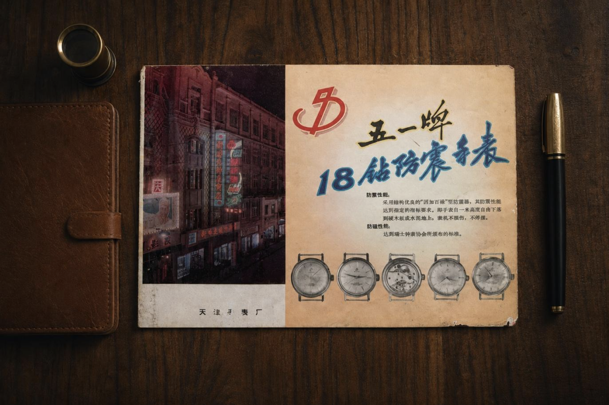 Double-Sided Tianjin "51" Watch & Golden Rooster Clock Advertising Poster (Vintage)