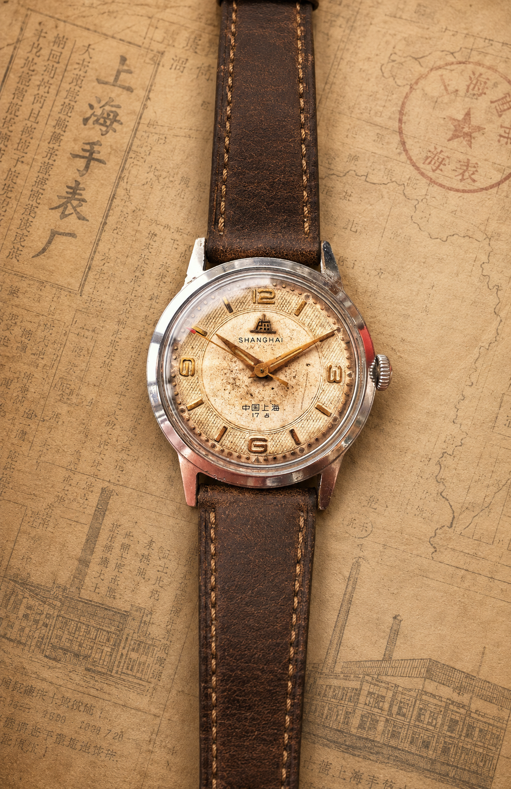 Shanghai A581 with a champagne full-Arabic numeral dial (Rarity: 7/10)
